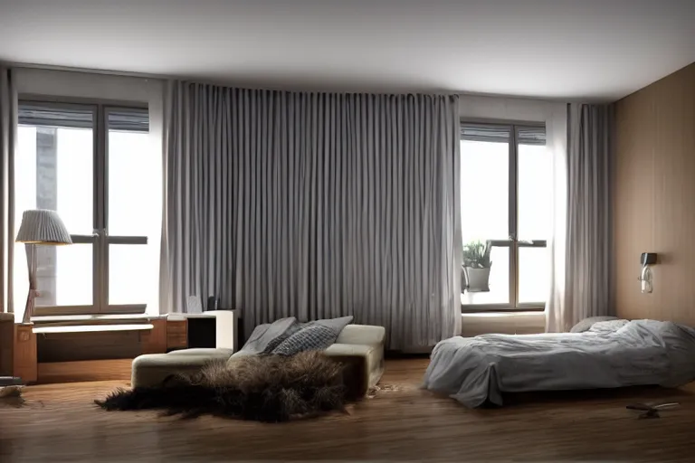 Image similar to cozy bauhaus room interior design with computer