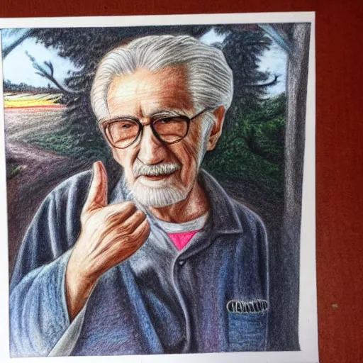 Image similar to colored pencil drawing of a grandpa's finger