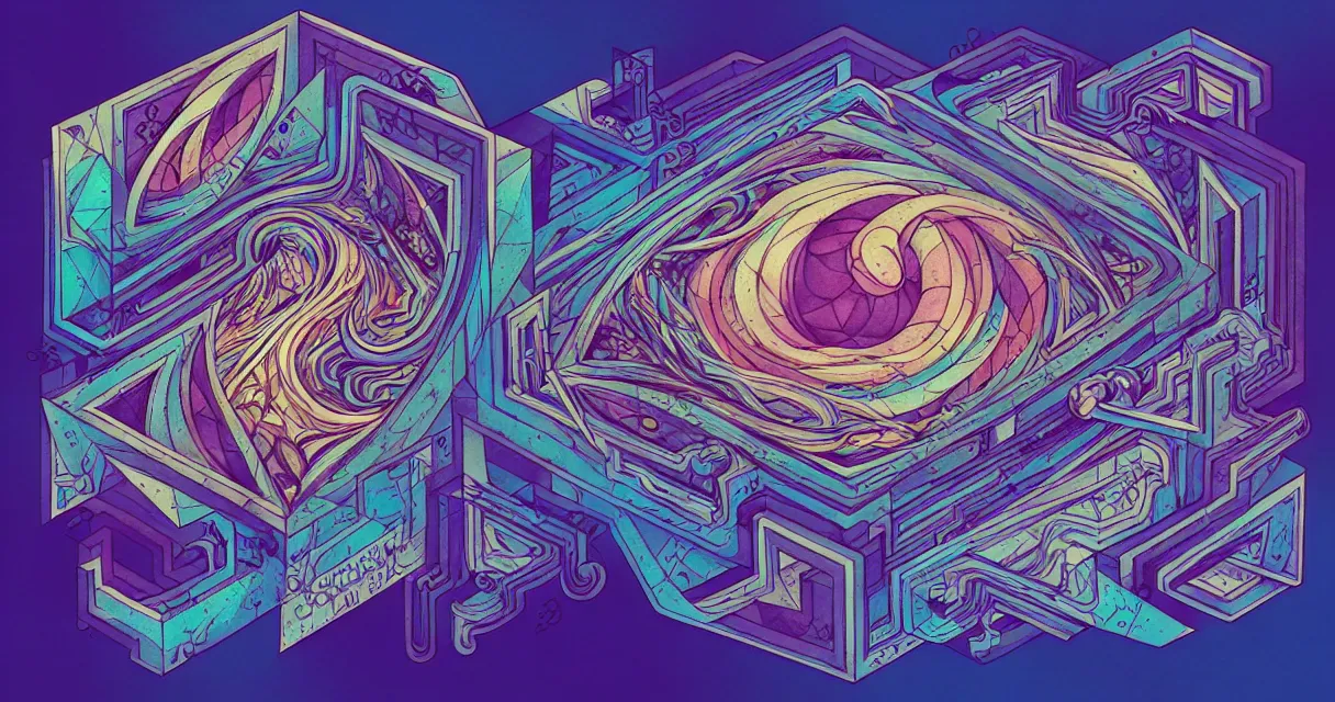 Image similar to arcane twisted turn of fate abstraction, centered award winning ink pen illustration, isometric abstract illustration by dan mumford, edited by craola, technical drawing by beeple and tooth wu, tiny details by artgerm and watercolor girl, symmetrically isometrically centered