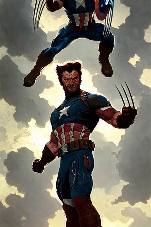 Image similar to wolverine as captain america, intricate, futuristic, fantasy, elegant, by Stanley Artgerm Lau, greg rutkowski, thomas kindkade, alphonse mucha, loish, norman Rockwell,