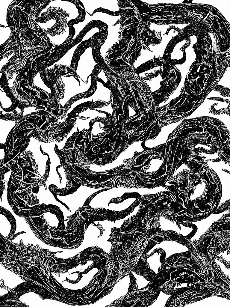 Image similar to black and white illustration creative design body horror hydra