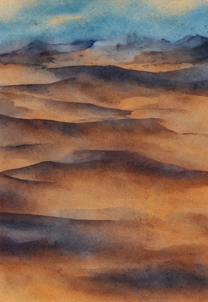 Image similar to desert watercolor, cinematic, highly detailed wide, atmospheric lighting, muted colors, dramatic scene