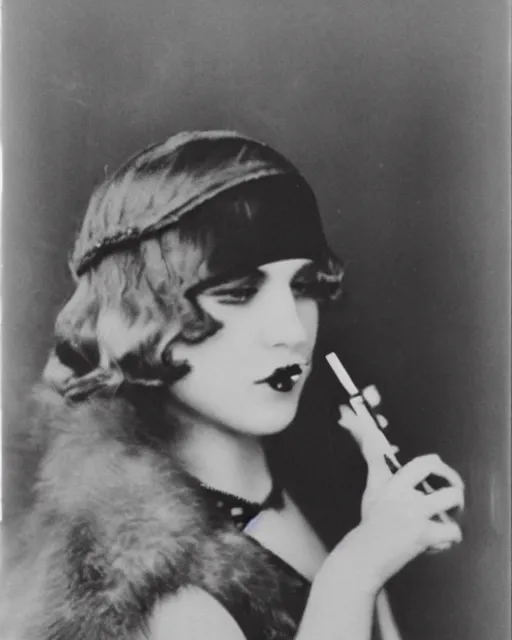 Image similar to 1 9 2 0 s photo of a beautiful flapper girl smoking a juul ecig vape