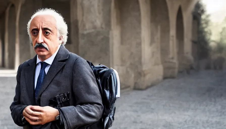 Image similar to hyper-realistic and anamorphic 2010s movie still of Giovanni Falcone, by Paolo Sorrentino, Leica SL2 30mm, beautiful color, high quality, high textured, lens flare, refined face