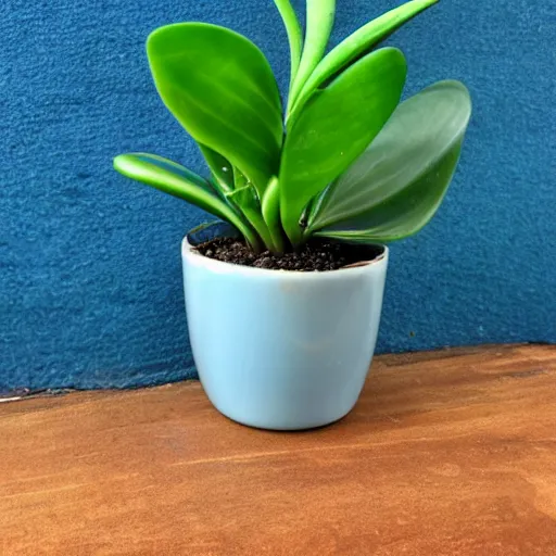 Prompt: jade plant with blue background