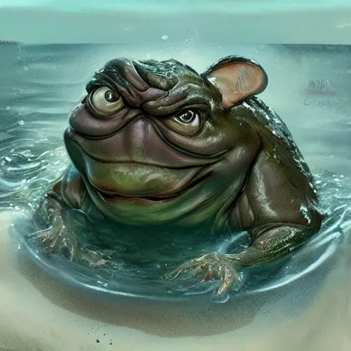 Image similar to hyper realistic derpy hybrid of big chungus danny devito john candy frogman by greg rutkowski