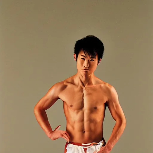 Prompt: a portrait of a athletic beautiful japanese male god, photographed by andrew thomas huang