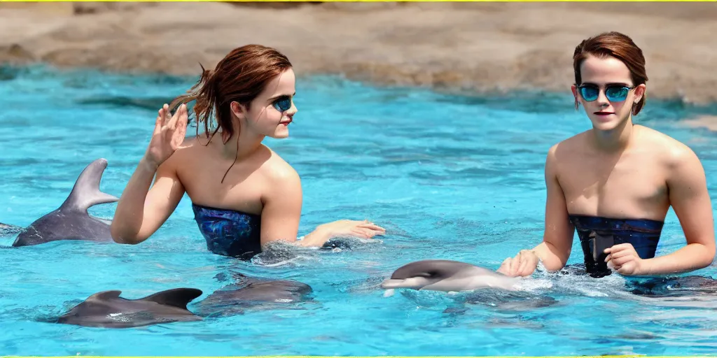 Image similar to emma watson Swim with Dolphins