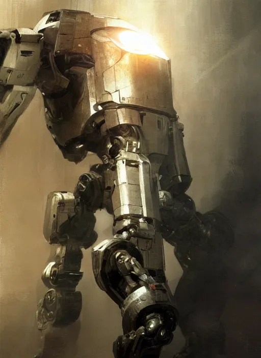 Prompt: cyborg, borg, android, strogg, face of a man, body of a robot, droid from a video game, concept art by ruan jia