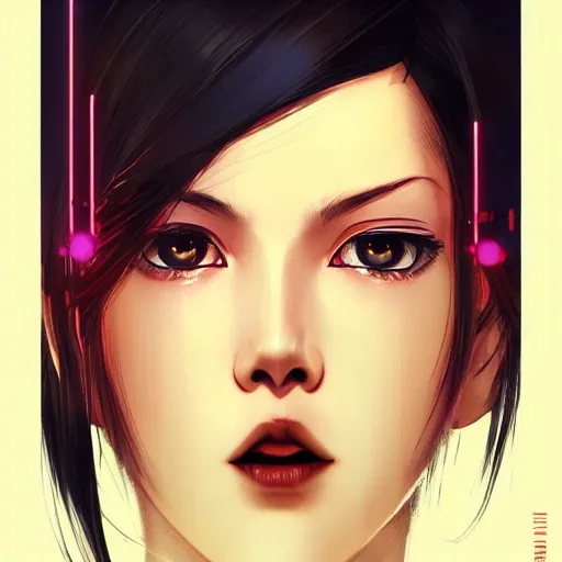 Image similar to A beautiful cyborg woman with big and cute eyes || VERY ANIME, fine-face, red and black robotic parts, realistic shaded perfect face, fine details. Anime. realistic shaded lighting poster by Ilya Kuvshinov katsuhiro otomo ghost-in-the-shell, magali villeneuve, artgerm, Jeremy Lipkin and Michael Garmash, Rob Rey and Kentarõ Miura style, trending on art station