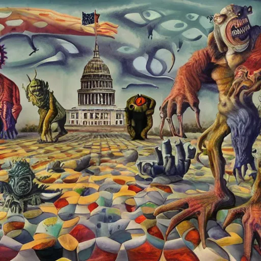 Prompt: A bunch of monsters in place of congressmen arguing on the floor of the capital 4k surrealism