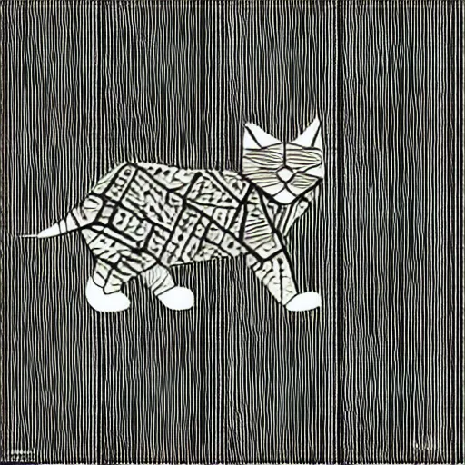 Image similar to geometric cat , black and white, white background