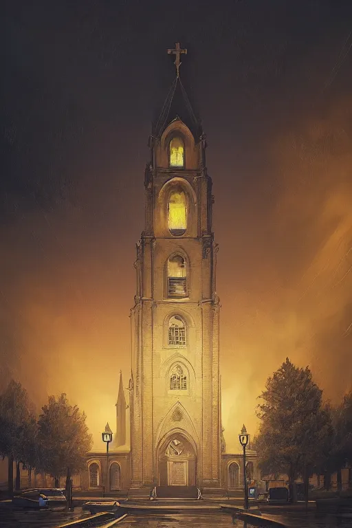 Image similar to a beautiful hyperrealistic painting of a church on fire by Alena Aenami, Anton Semenov, Alejandro Burdisio, trending on artstation, gigantic, octane render, brilliantly coloured, intricate, ultra wide angle, trending on artstation, dusk, volumetric lighting, polished, micro details, ray tracing, 8k
