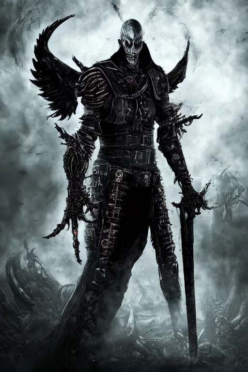 Prompt: portrait of the fallen angel lucifer as diablo, resident evil, dark souls, bloodborne monster