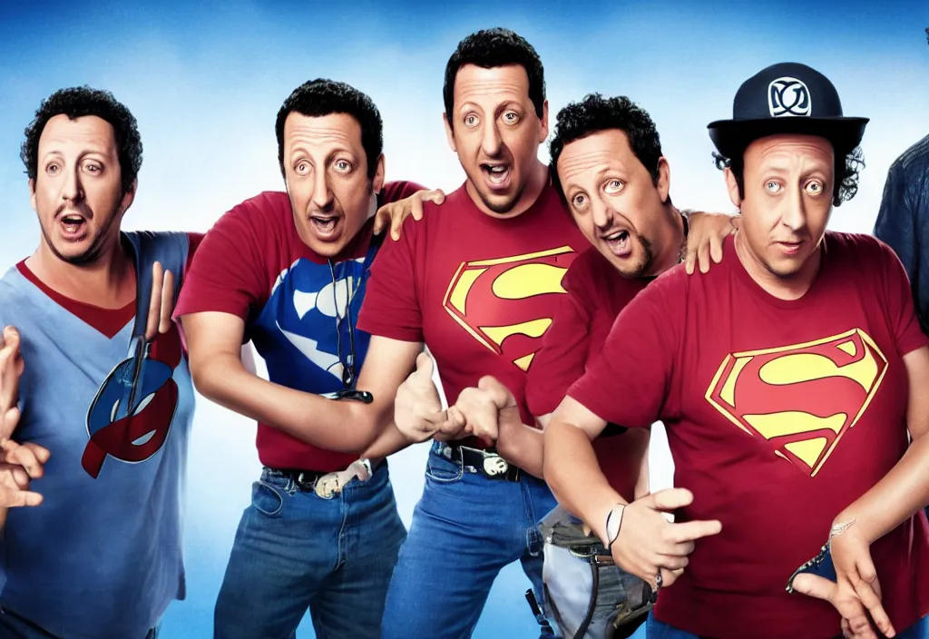 Image similar to Adam Sandler, Rob Schneider, and Paulie Shore, DC comics, HD, 4K, octane render