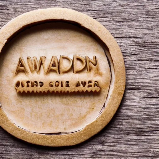 Image similar to an award that is a golden cookie made of wood