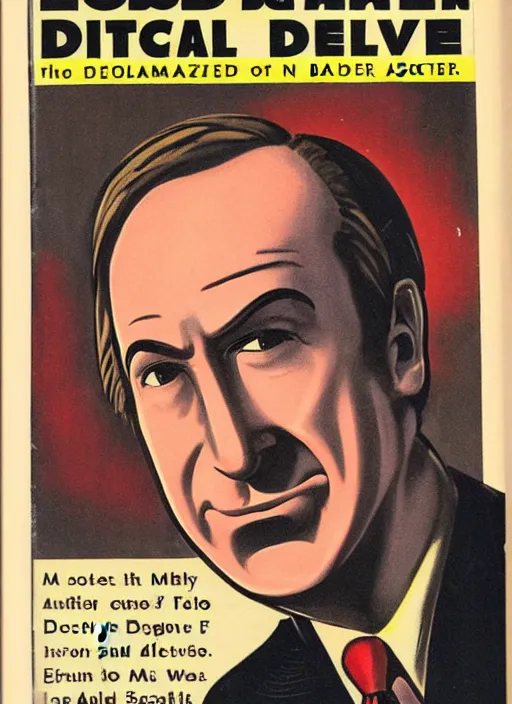 Image similar to portrait of bob odenkirk as saul goodman in the style of a detective book cover ace - high detective magazine 1 9 3 6, mad magazine, cover