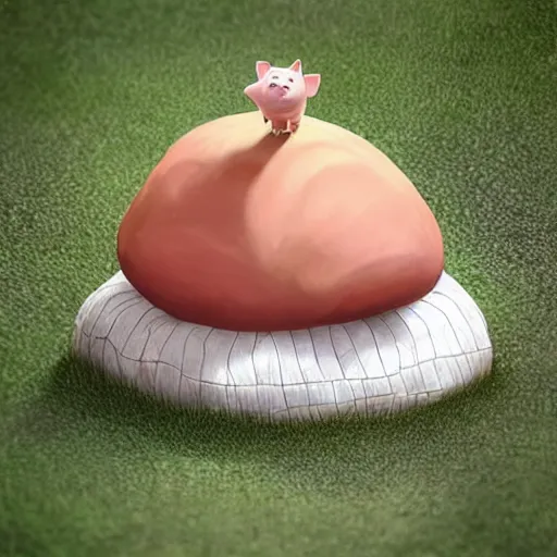 Image similar to “ pixar style pig meditating on top of a giant mushroom cap. ”