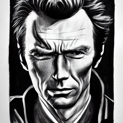 Prompt: Clint Eastwood as Dirty Harry, Portrait, 44 Magnum, Make My Day Punk, Graphite, Ink =n 1