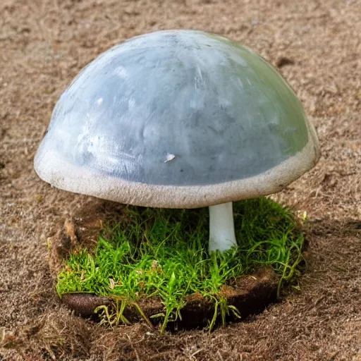 Prompt: a tiny domed greenhouse on top of a mushroom, high detail