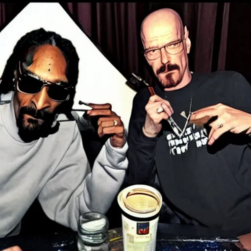 Prompt: snoop dogg smoking weed with walter white in the studio