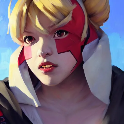 Image similar to greg manchess portrait painting of himiko toga as overwatch character, medium shot, asymmetrical, profile picture, organic painting, sunny day, matte painting, bold shapes, hard edges, street art, trending on artstation, by huang guangjian and gil elvgren and sachin teng