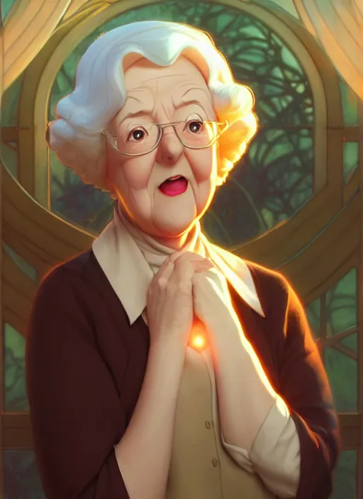 Prompt: cute miss marple, natural lighting, path traced, highly detailed, high quality, digital painting, by don bluth and ross tran and studio ghibli and alphonse mucha, artgerm