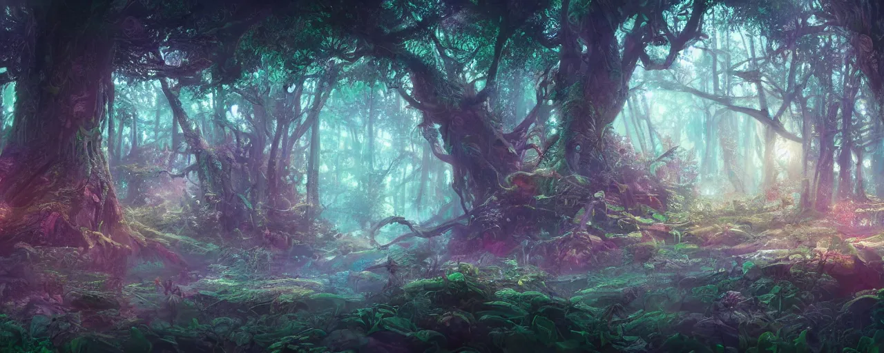 Image similar to detailed concept art illustration colorful pastel painting of a sci-fi fantasy forest in full intricate detail, ultra detailed, digital art, octane render, 4K, dystopian, micro details