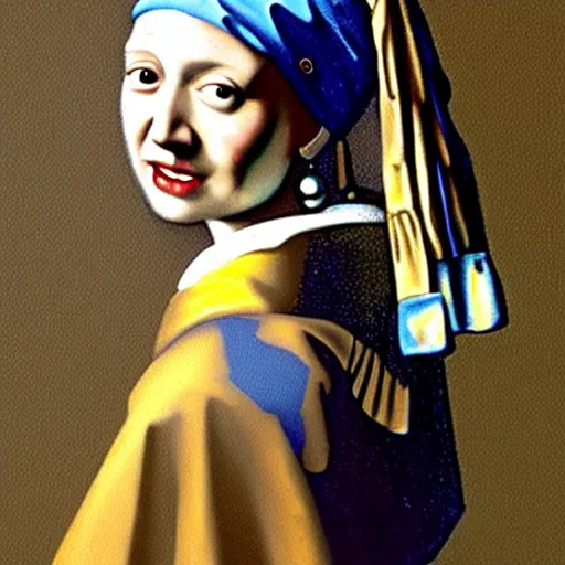 Prompt: facebook executive sheryl sandberg with pearl earring, painting by johannes vermeer