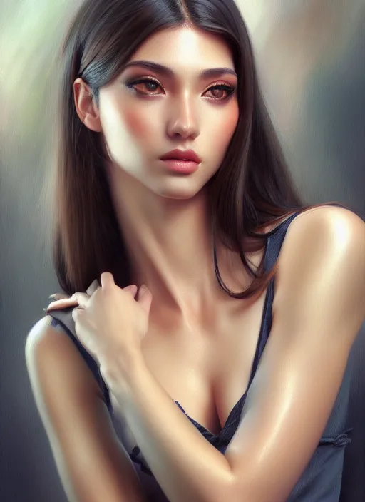 Image similar to photo of a gorgeous young woman in the style of stefan kostic, realistic, sharp focus, 8k high definition, insanely detailed, intricate, elegant, art by stanley lau and artgerm