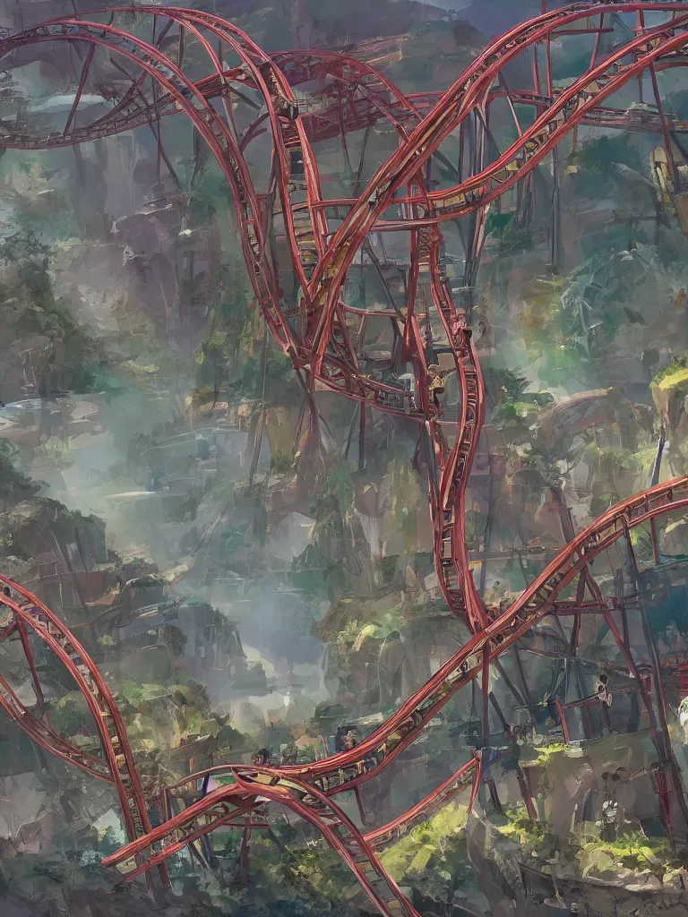 Image similar to roller coaster by disney concept artists, blunt borders, rule of thirds