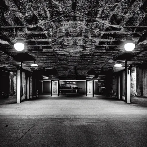 Image similar to a dark album cover with a fire on an empty parking