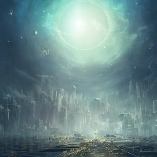 Image similar to endless city floating amongst the stars in the cosmos, highly detailed, matte painting, digital art, award-winning art, trending on artstation, detailed, intricate, 8k