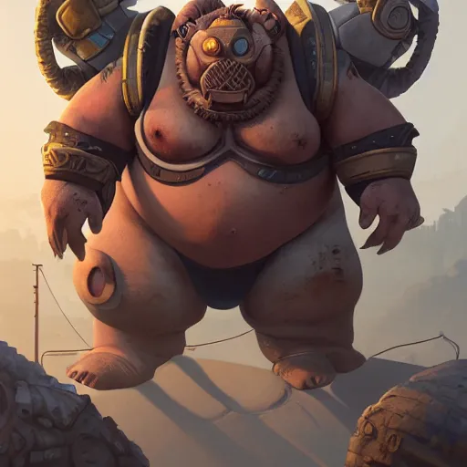 Image similar to roadhog from overwatch, character portrait, concept art, intricate details, highly detailed, 4 k by greg rutkowski, michael whelan