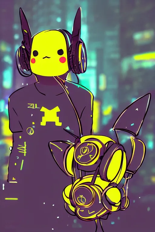 Image similar to Cyberpunk Pikachu wearing headphones