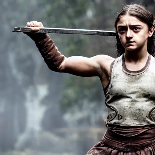 Image similar to muscular young arya stark showing her abs, glisten, high resolution, hard light, cnn, afp, reuters