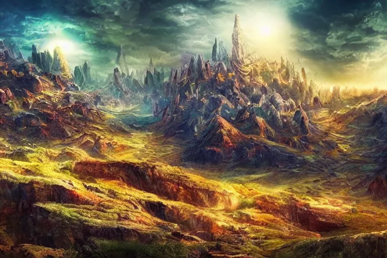 Prompt: a very beautiful crazy landscape photo of a secret civilization, hyperdetailed, nice colors, cinematic masterpiece