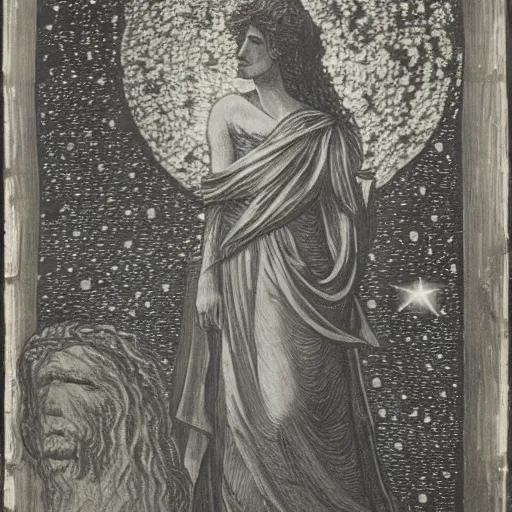 Prompt: hypatia of alexandria looking at the starry night sky