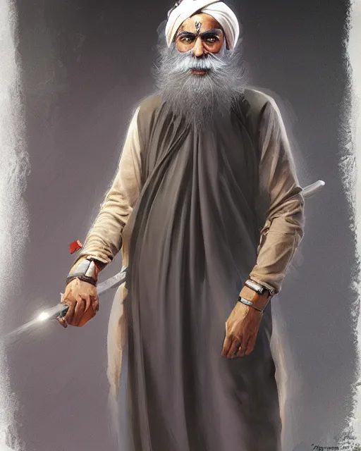 Image similar to full body portrait of Sadhguru, WLOP, Rossdraws, frank frazetta, Andrei Riabovitchev, Marc Simonetti, tranding on artstation