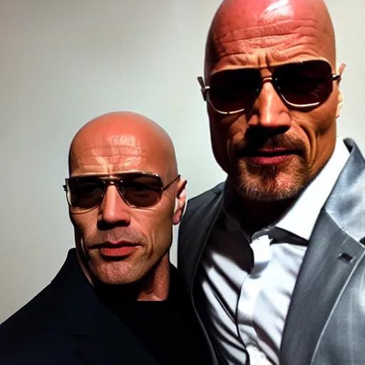 Image similar to Walter White and dwayne Johnson selfie