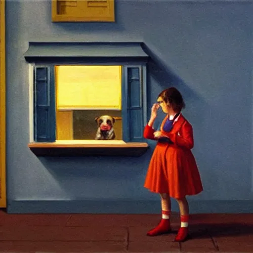 Image similar to a hyper realistic fine art painting of little socks in the style of edward hopper, wes anderson