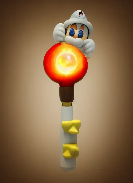 Image similar to 3d render of a giant lightbulb with a mario brothers fire flower inside