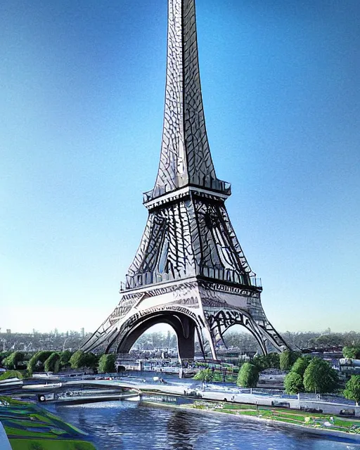 Prompt: Tour Eiffel futuristic style design by Zahah Hadid