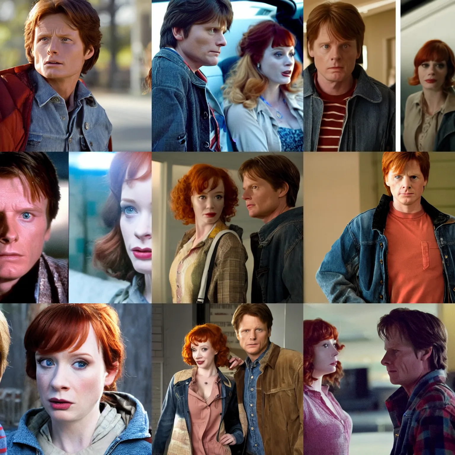 Prompt: marty mcfly played by christina hendricks, detailed face, movie still back to the future, denis villeneuve