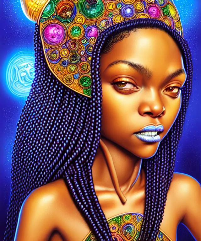 Prompt: Portrait of cute Brazilian black woman , D&D, fantasy, intricate, richly detailed colored pencil 3D illustration of a beautiful with long metallic hair wearing a hoodie and short shorts that is evil and happy. mirrored background with completely rendered reflections, art by Range Murata and Artgerm highly detailed, digital painting, trending on artstation, sharp focus, illustration, style of Stanley Artgerm, perfect smile and tooth