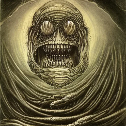 Prompt: a gigantic cyclope emerging from under the ocean drawn by giger