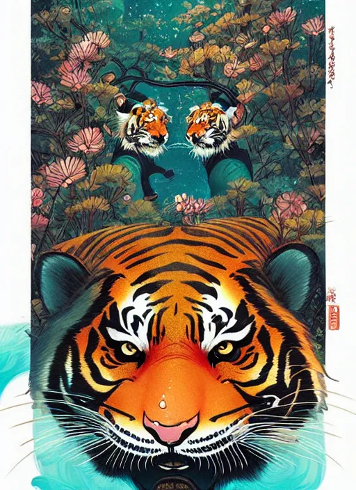 Prompt: victo ngai cute happy tiger design, highly detailed, high quality, digital painting, by ross tran and studio ghibli, artgerm