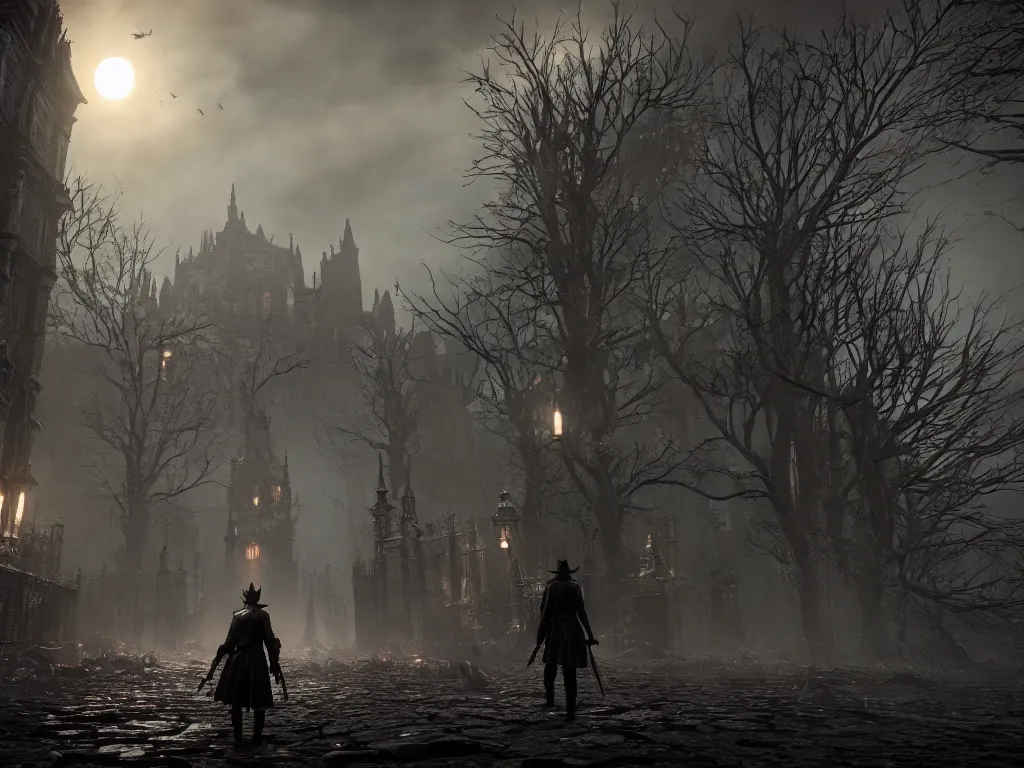 Image similar to bloodborne 2, dark, nighttime, victorian england style, horror, grotesque, serene, haunting, heavy atmosphere, claustrophobic, insanity, High Definition detail, 8K