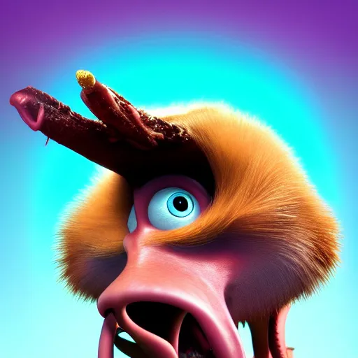 Prompt: a high resolution render of sid character on ice age by johannen voss by david cronenberg by francis bacon by peter kemp by octane render blender 8 k isometric dof neon colours