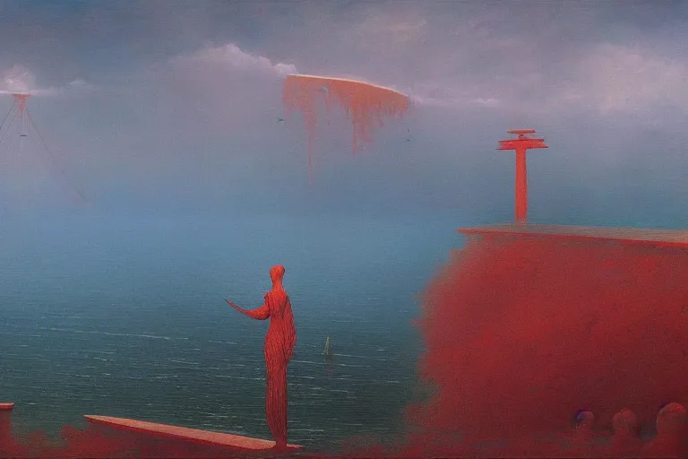 Image similar to A beautiful painting of A Torii over the sea by Zdzisław Beksiński and Ilya Repin,In style of Post-Apocalyptic.digital art, illustration,hyper detailed,smooth, sharp focus,trending on artstation,oil on the canvas,4k